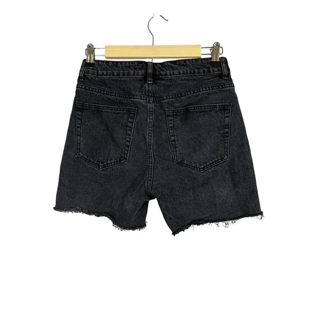 Distressed Black Denim Jeans Shorts M Western Chic Neutral Summer Cowgirl 80s